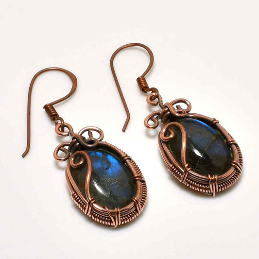 Luminous Labyrinth – Labradorite Copper Earrings