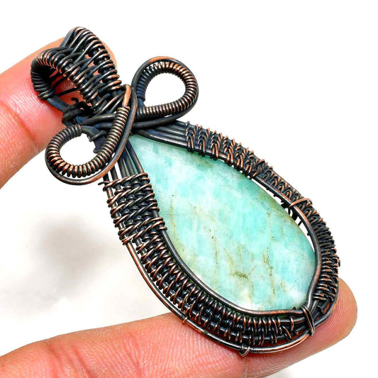 Serene Echo – Amazonite & Blackened Copper Pendant