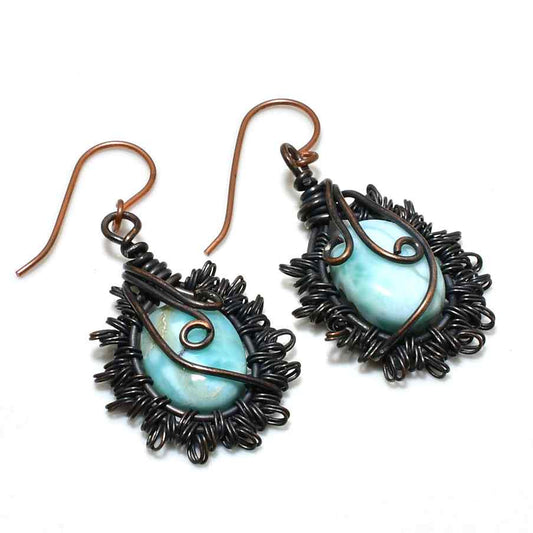 Azure Harmony – Larimar & Copper Earrings