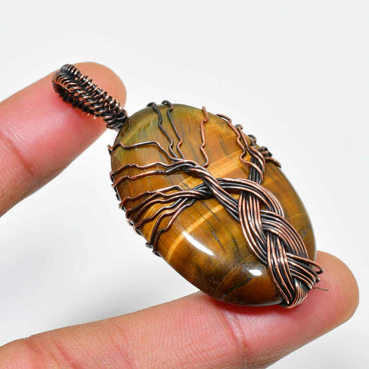 Tiger’s Embrace – Copper Wrapped Tiger’s Eye Pendant