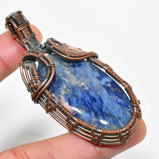 Azure Glow – Hand-Wrapped Lapis Lazuli & Copper Pendant