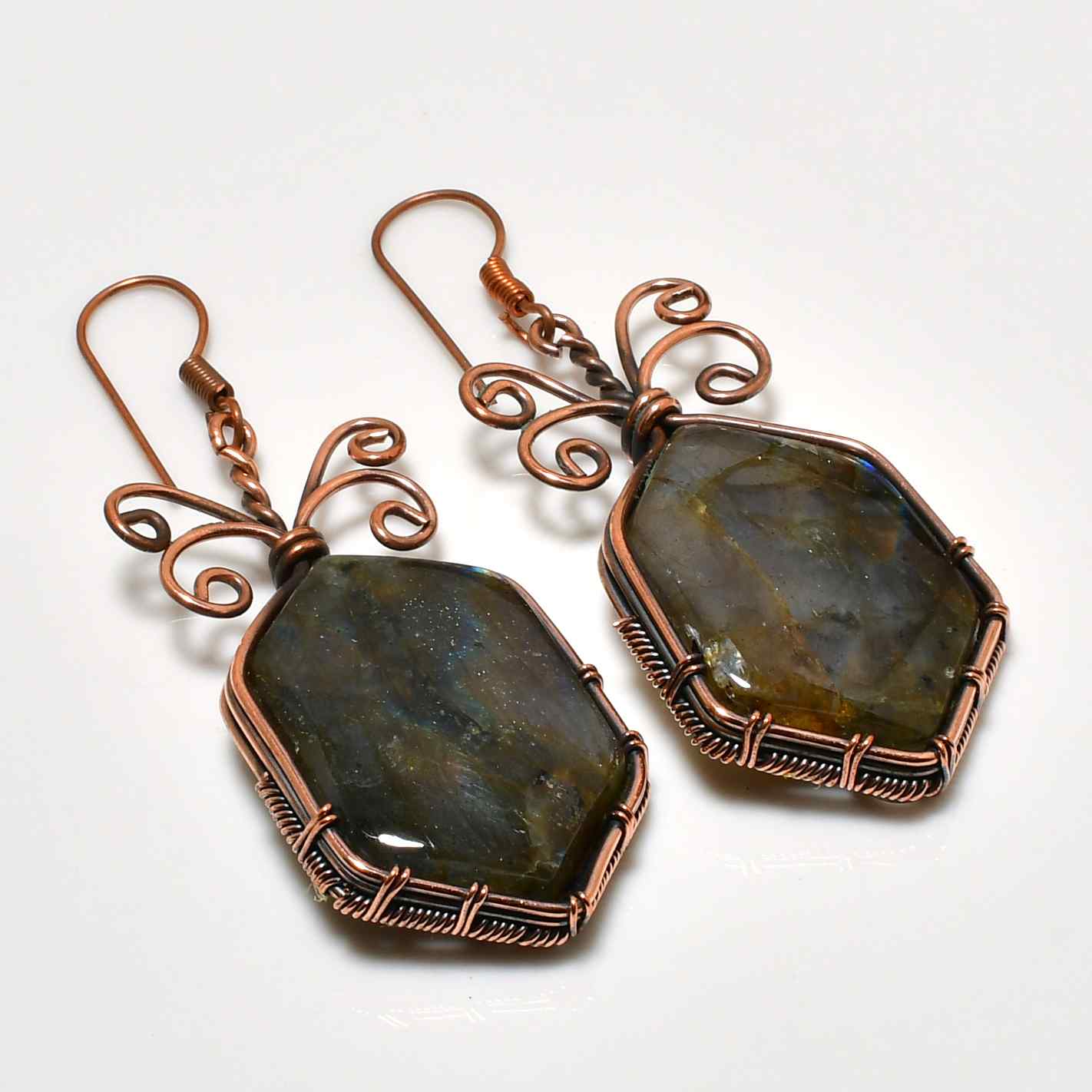 Mystic Radiance – Labradorite Copper Earrings