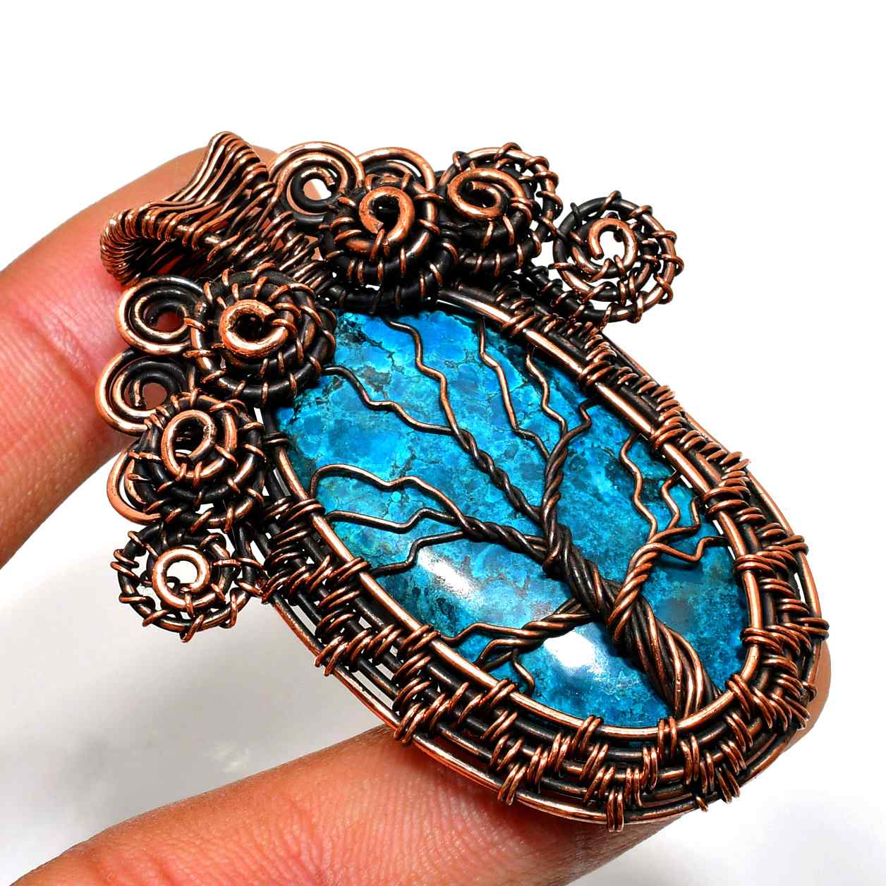 Serenity’s Embrace – Blue Agate Copper Pendant