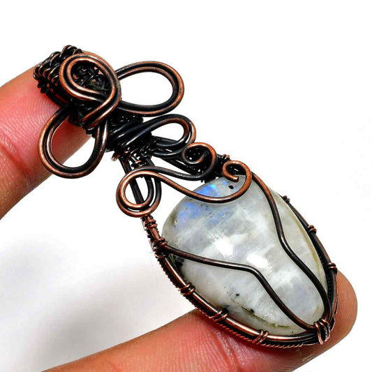 Luna’s Whisper – Oxidized Copper Moonstone Pendant