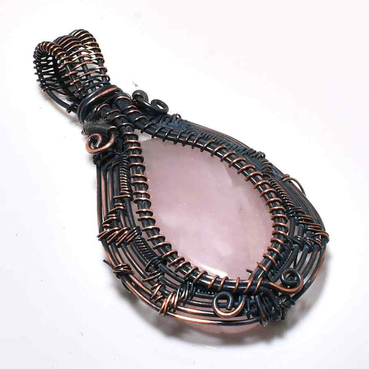 Luna’s Embrace – Rose Quartz Copper Pendant