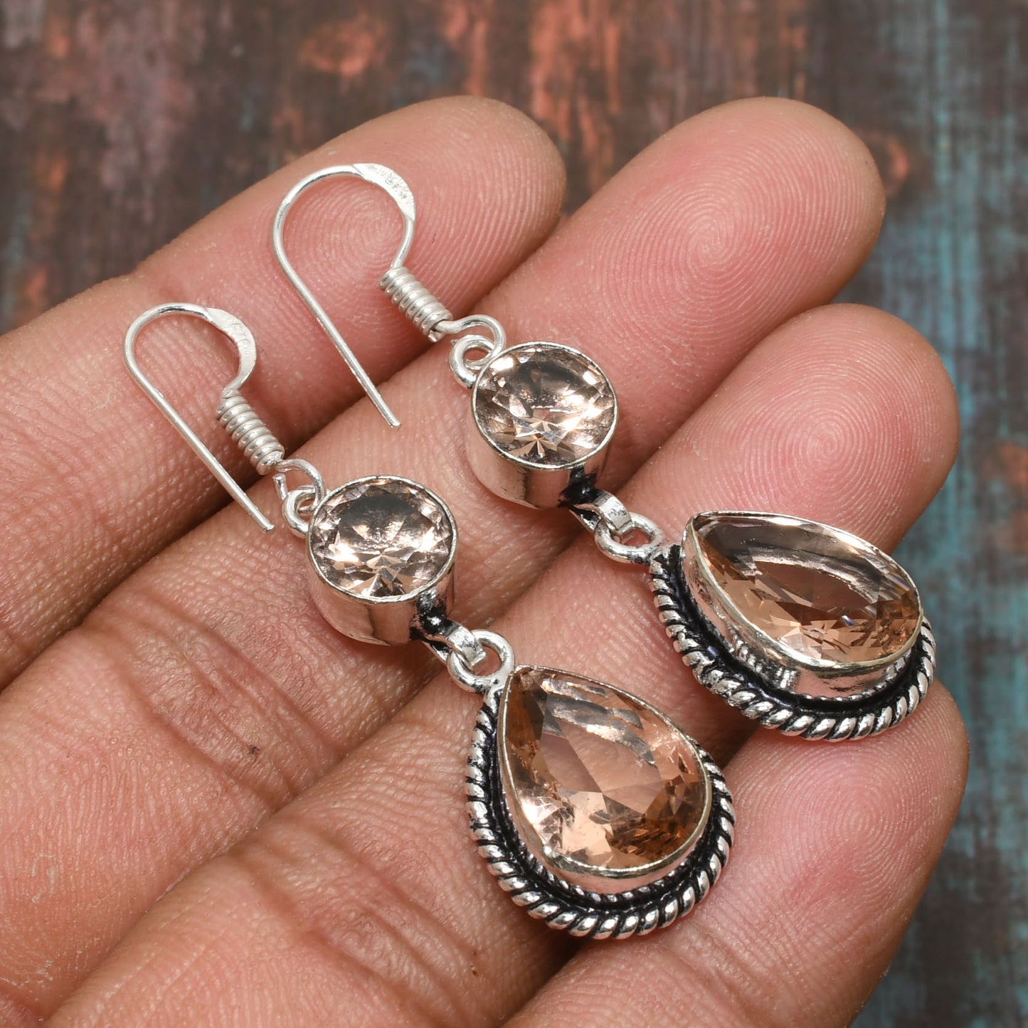 Harmony’s Heart – Rose Quartz Drop Earrings