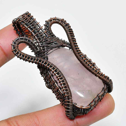 Ezra’s Veil – Rose Quartz Copper Pendant