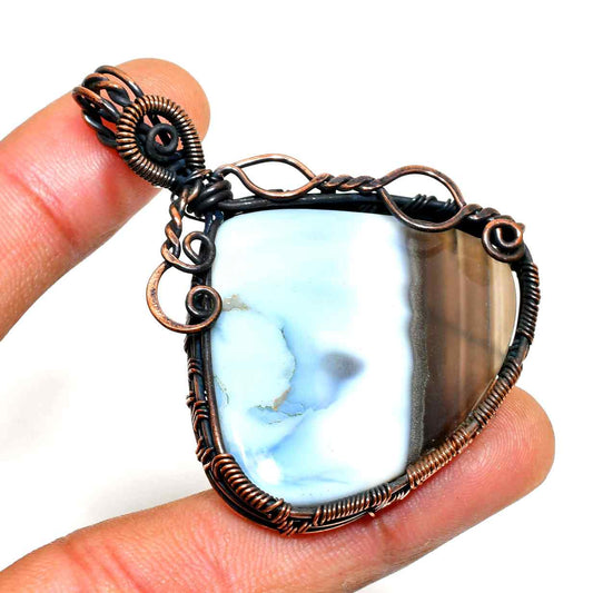 Azure Serenity – Blue Agate Copper Pendant