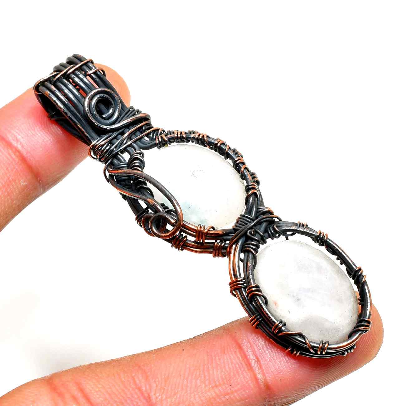 Luna’s Embrace – Moonstone Copper Pendant