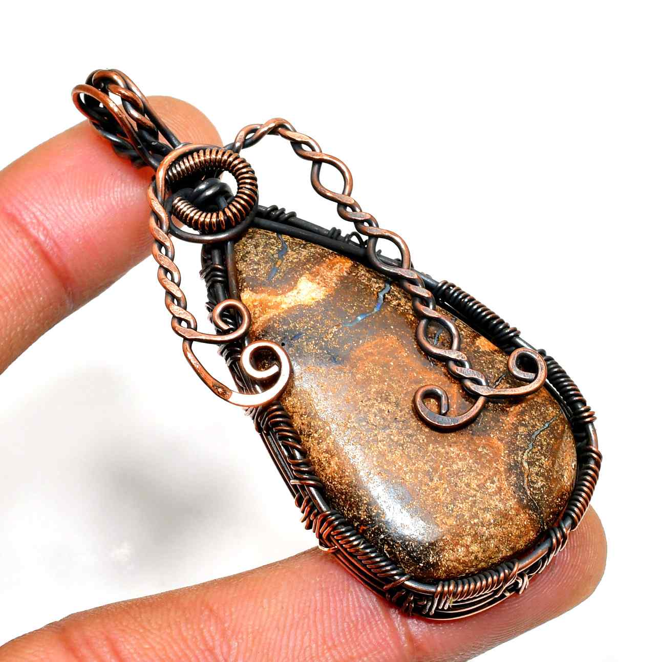 Aura’s Embrace – Oxidized Copper Gemstone Pendant