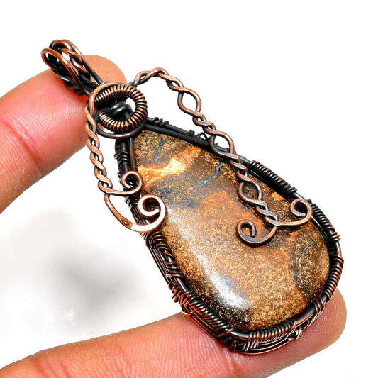 Aura’s Embrace – Oxidized Copper Gemstone Pendant