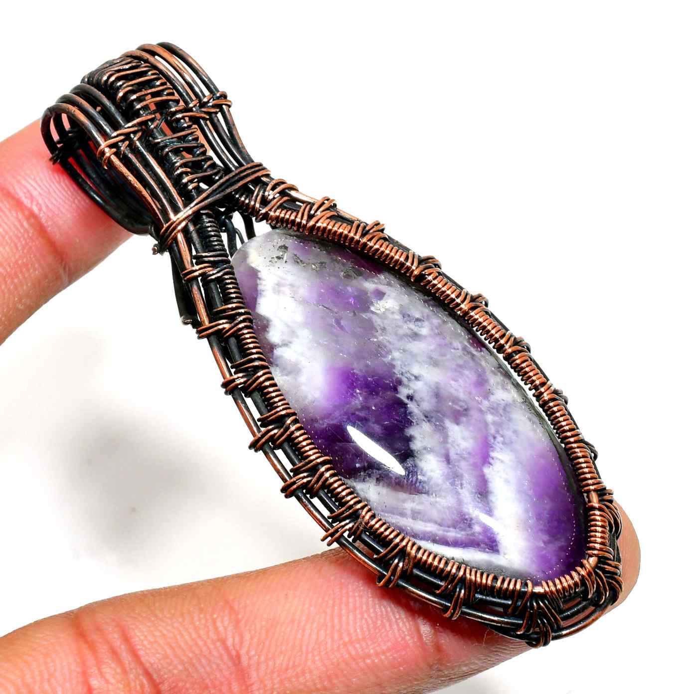 Ezra’s Veil – Oxidized Copper Amethyst Pendant