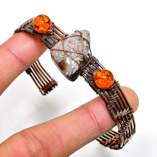 Liora’s Balance – Agate & Amber Copper Cuff