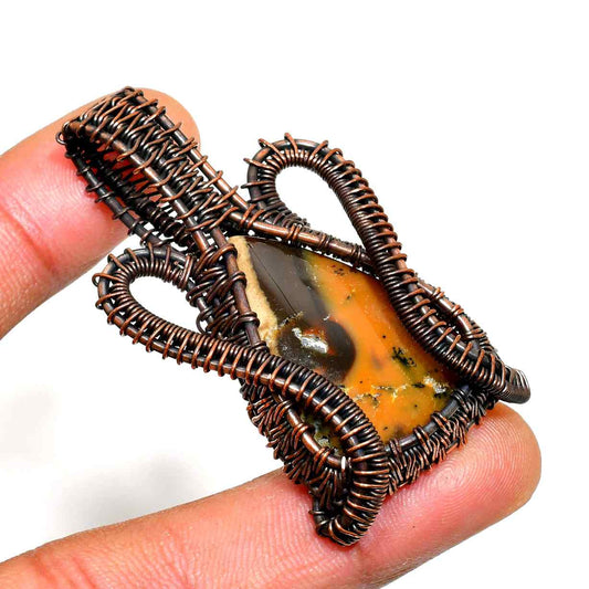 Ember Veil – Orange Agate Copper Pendant