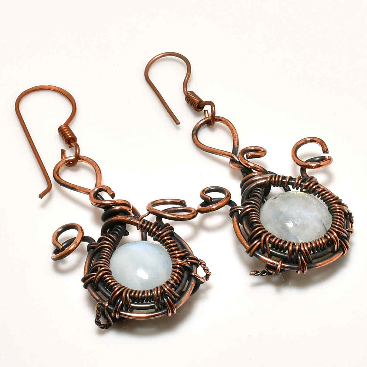 Luna’s Embrace – Moonstone Copper Earrings