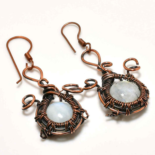 Luna’s Embrace – Moonstone Copper Earrings