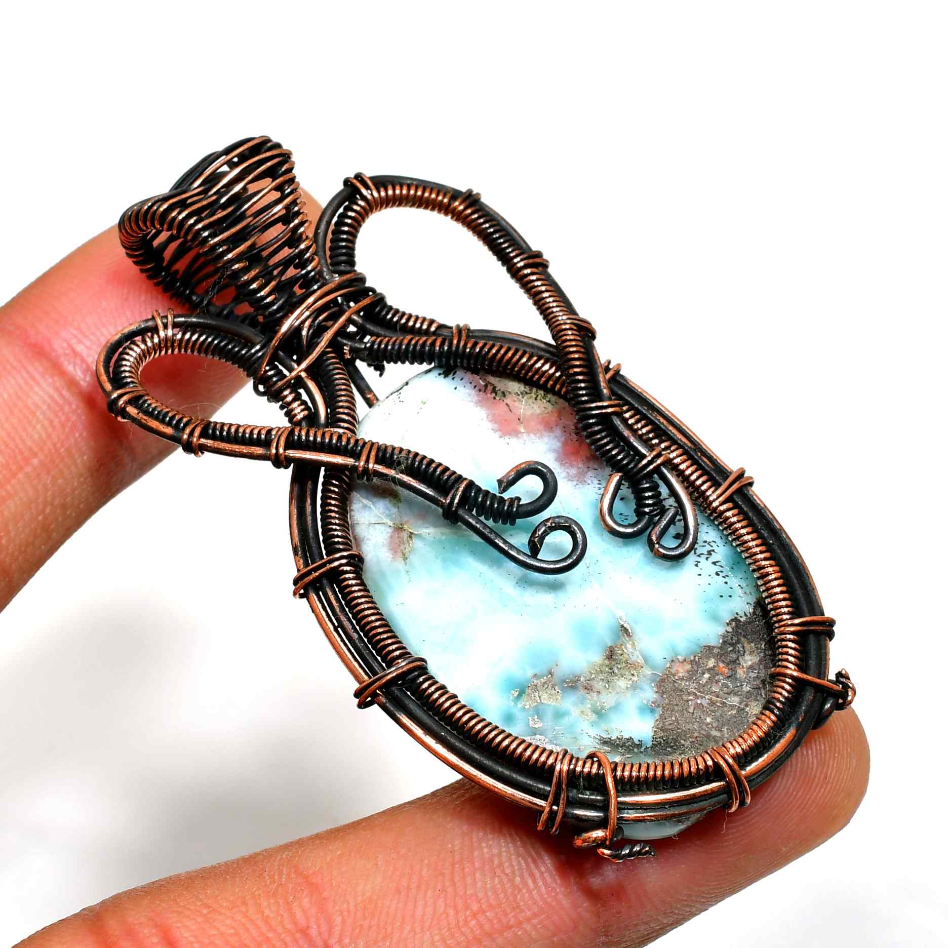Ocean’s Embrace – Larimar Copper Pendant