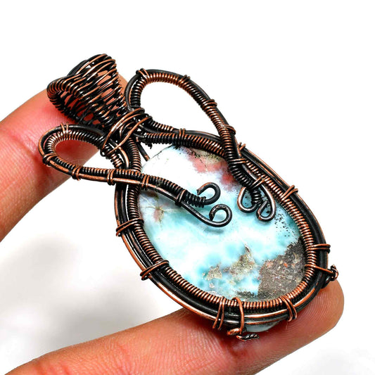 Ocean’s Embrace – Larimar Copper Pendant
