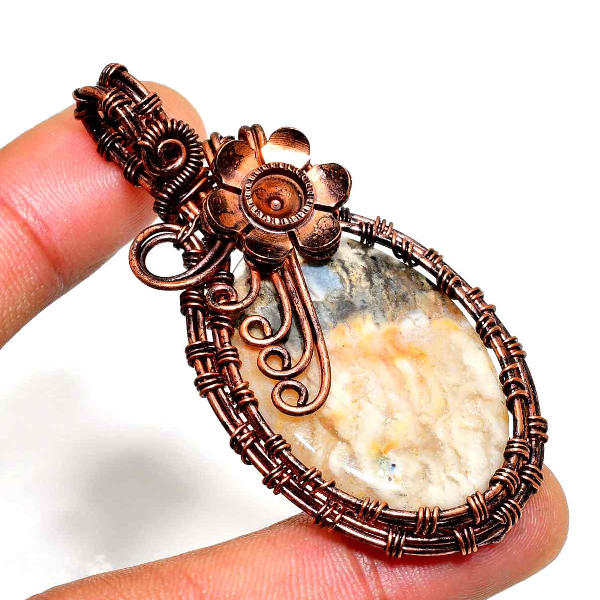 Gaia’s Embrace – Natural Stone & Copper Pendant