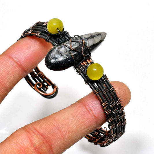Ethereal Harmony – Tourmaline & Lemon Quartz Copper Bracelet