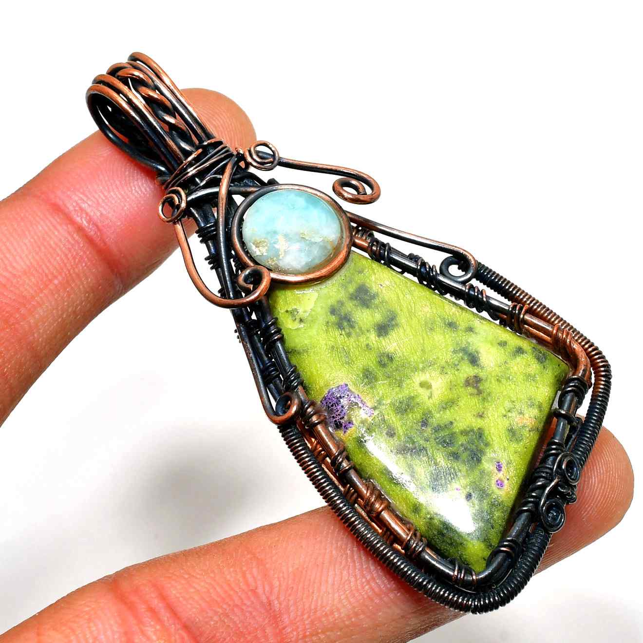 Gaia’s Embrace – Green Gemstone Copper Pendant