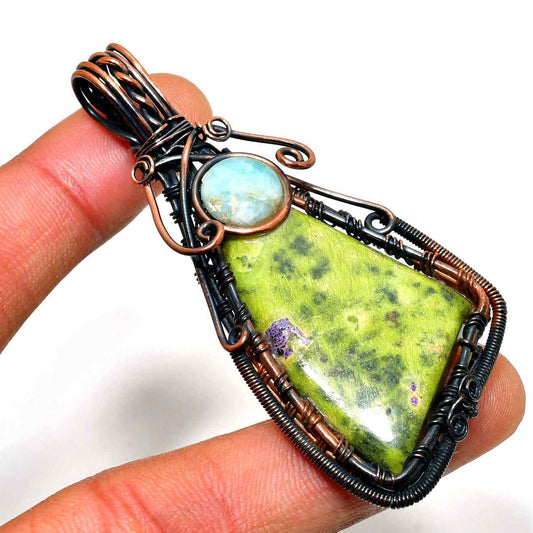 Gaia’s Embrace – Green Gemstone Copper Pendant