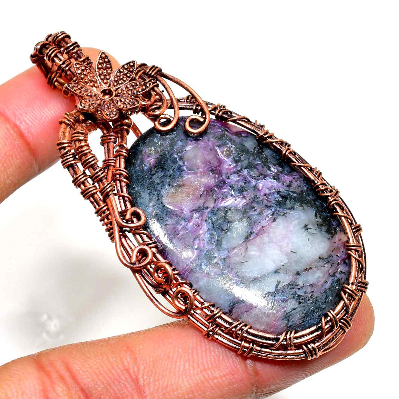 Ezra’s Veil – Mystic Amethyst & Oxidized Copper Pendant