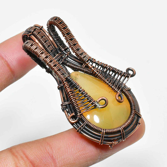 Earthfire Embrace – Amber & Copper Pendant