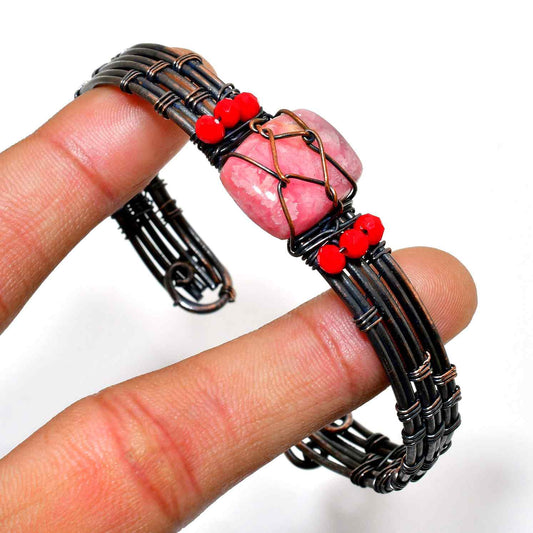 Rosy Ember – Oxidized Copper Pink Stone Bracelet