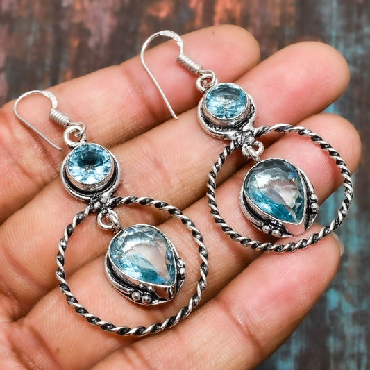 Ocean’s Embrace – Aquamarine Sterling Silver Earrings