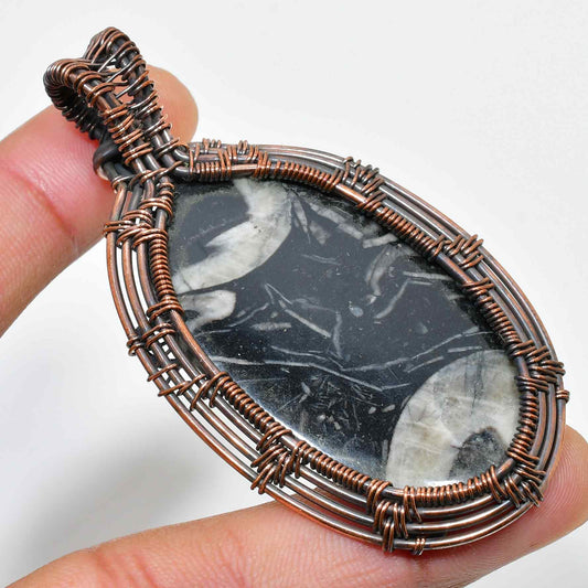 Luna’s Embrace – Black Jasper & Copper Wire Pendant