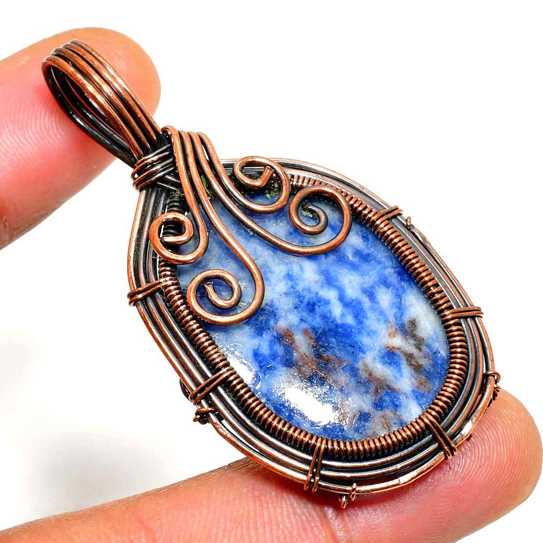 Lyra’s Clarity – Sodalite & Copper Pendant