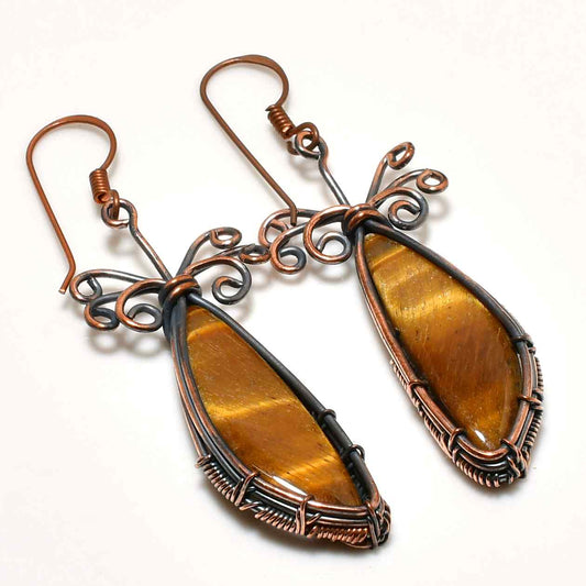 Ember’s Whisper – Tiger’s Eye Copper Earrings