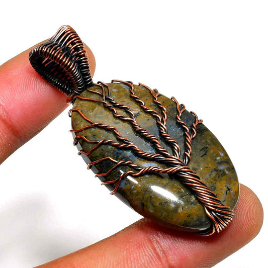 Gaia’s Embrace – Tree of Life Copper Gemstone Pendant