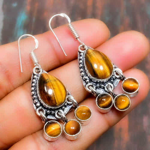 Glimmering Ambrosia – Tiger’s Eye & Sterling Silver Earrings