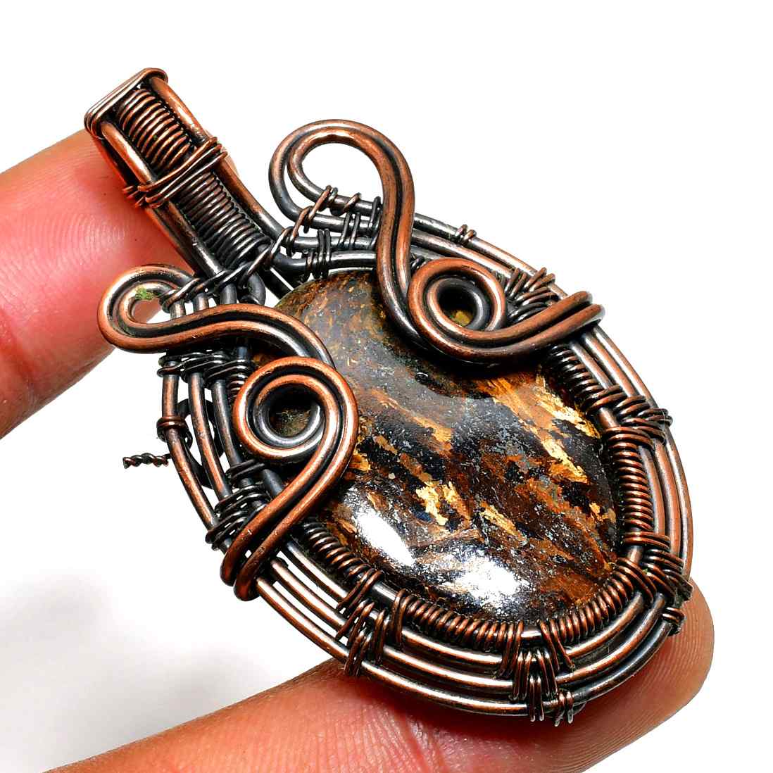Gaia’s Guard – Obsidian Copper Pendant