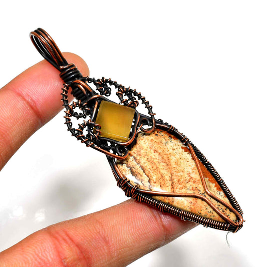 Gaia’s Embrace – Oxidized Copper Gemstone Pendant