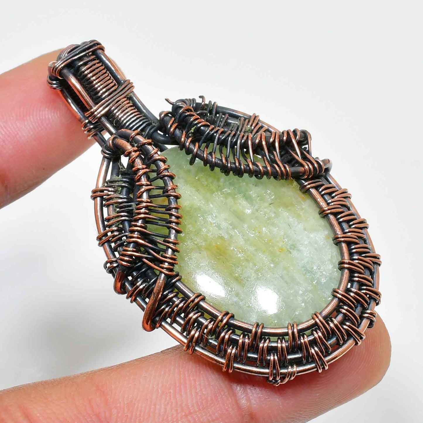 Willow’s Whisper – Copper-Wrapped Jade Pendant