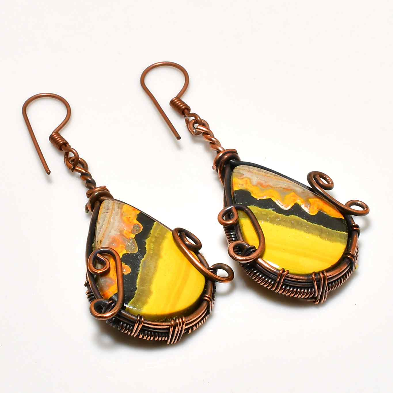 Sunlit Stripes – Yellow Agate & Copper Earrings