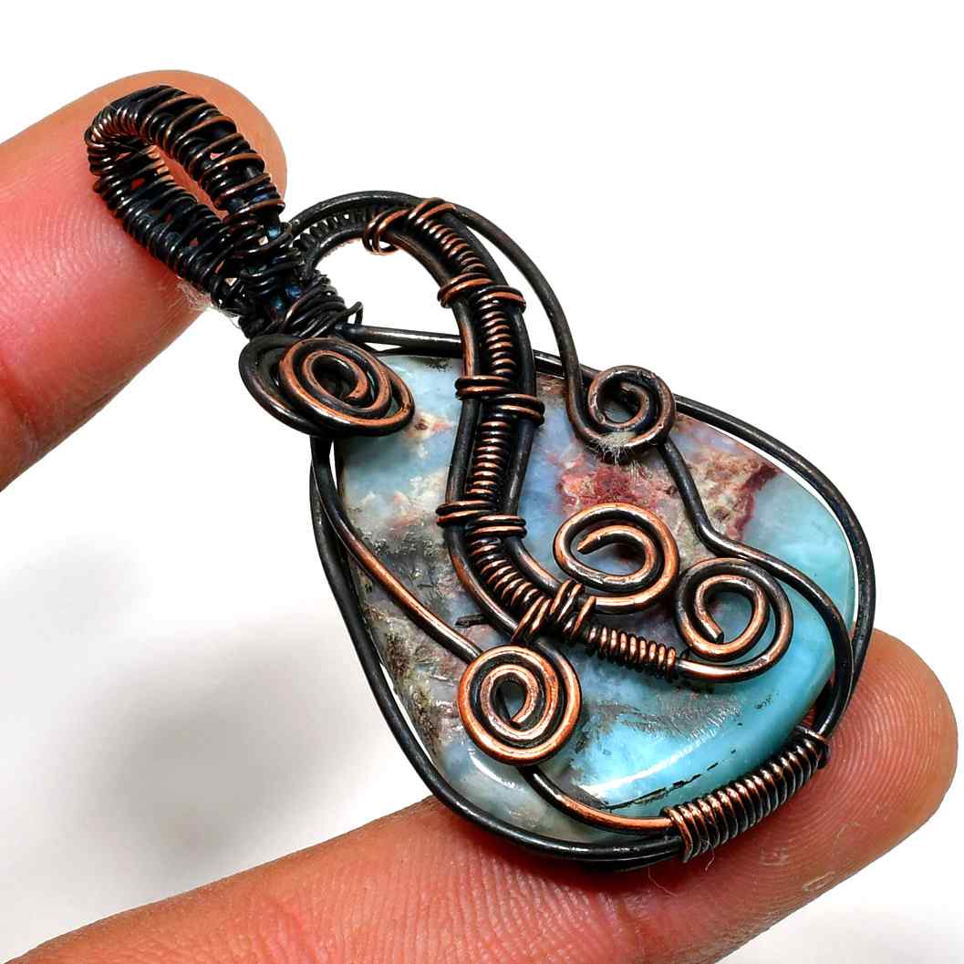 Ocean’s Embrace – Larimar Copper Pendant