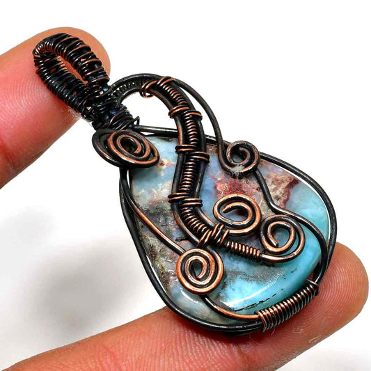 Ocean’s Embrace – Larimar Copper Pendant