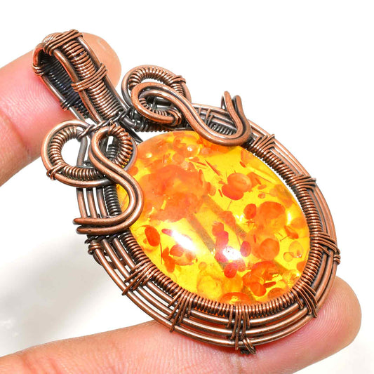 Amber Blossom – Copper-Wrapped Pendant