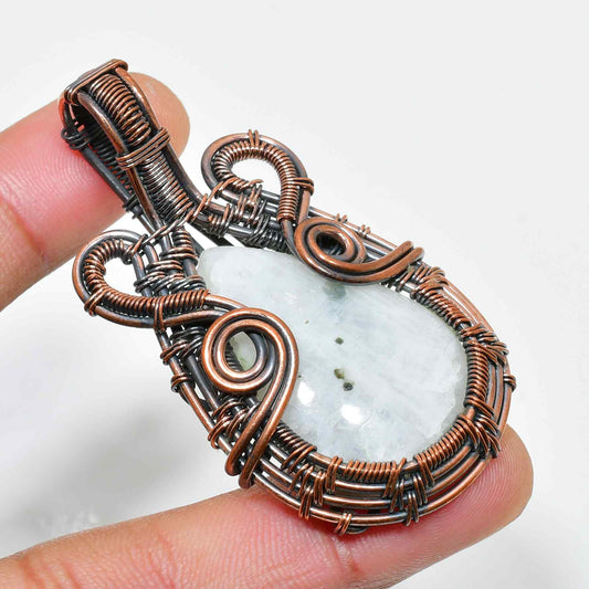 Aurora’s Embrace – Moonstone Silver & Copper Wire Pendant