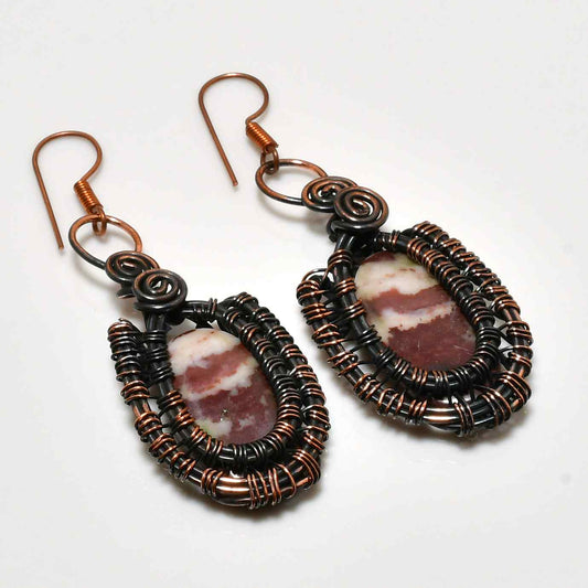 Gaia’s Embrace – Black & Copper Wire-Wrapped Stone Earrings