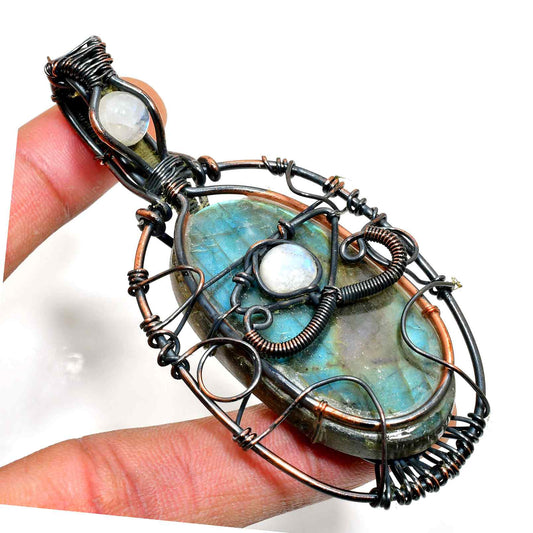 Lunar Mystic – Oxidized Copper Labradorite Pendant