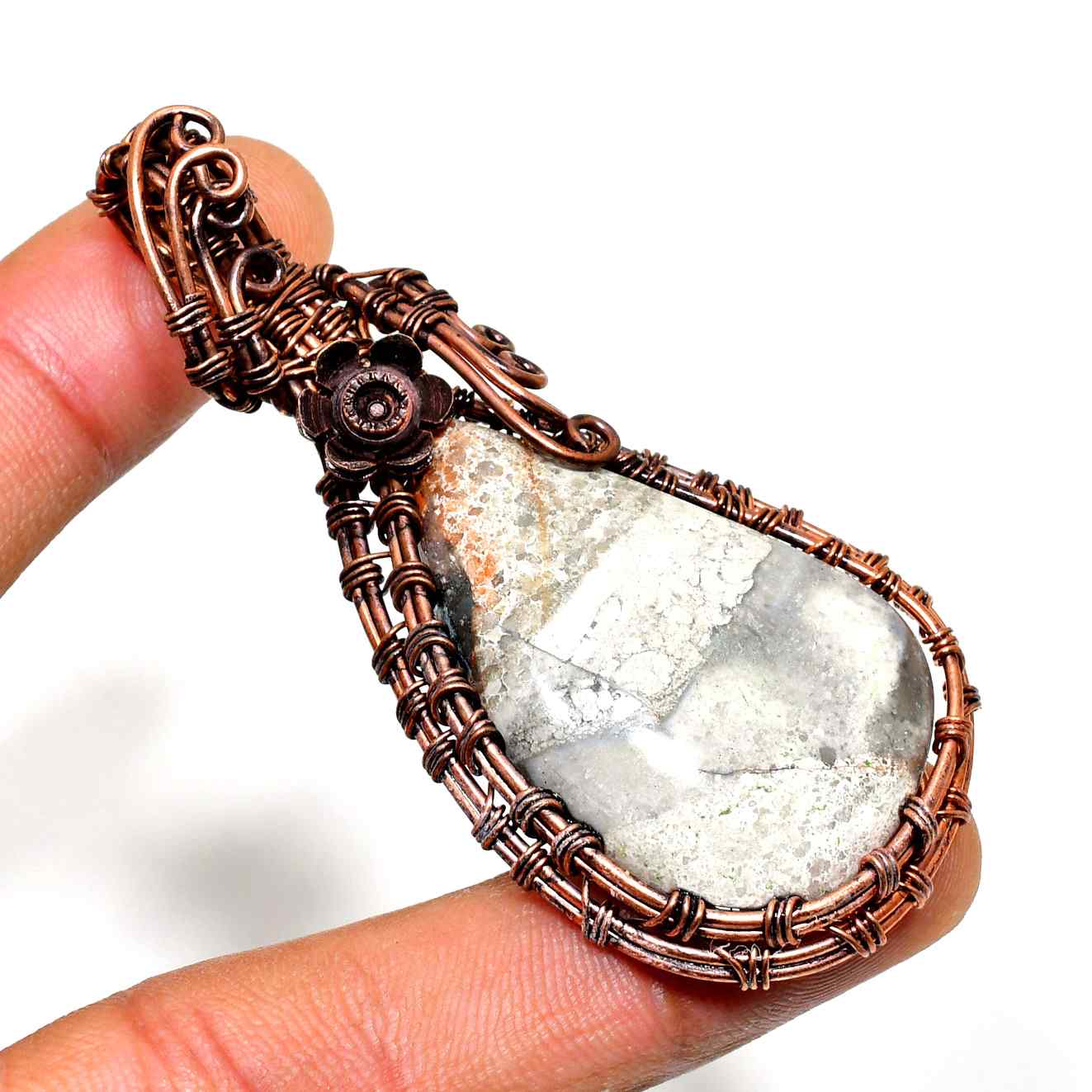 Ezra’s Veil – Copper-Wrapped Grounding Stone Pendant