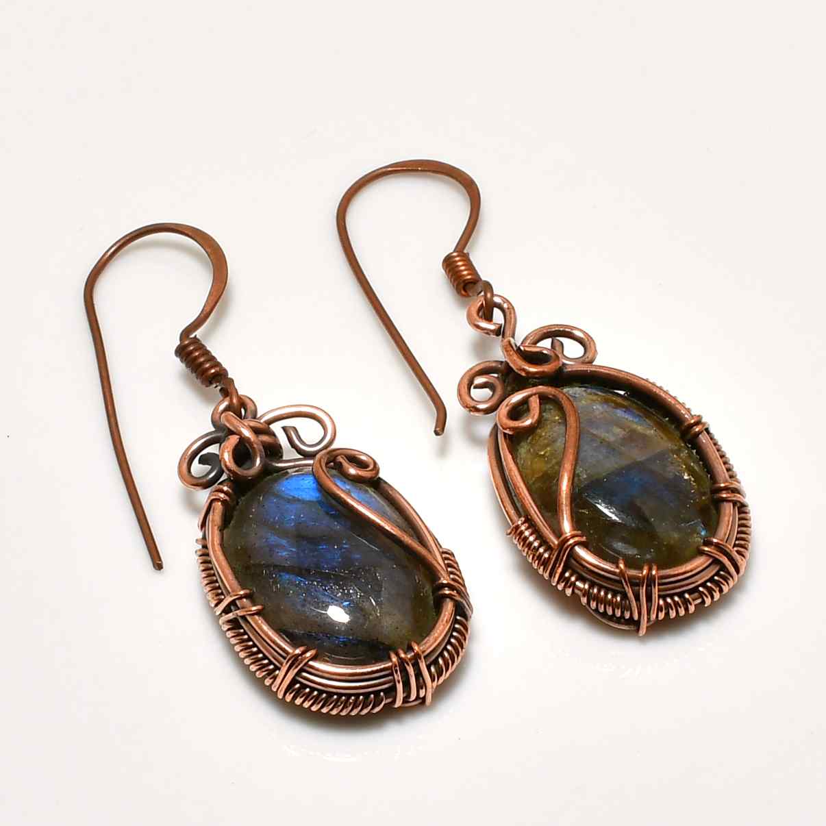 Aurora’s Embrace – Labradorite & Copper Earrings
