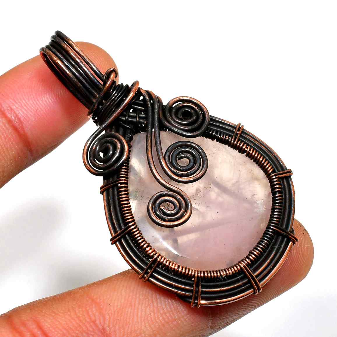 Rosewood Bliss – Dark Copper Rose Quartz Pendant
