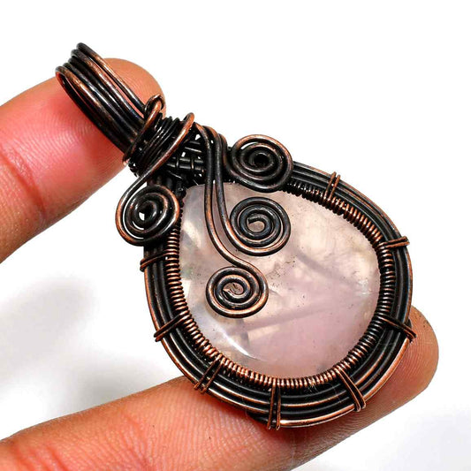 Rosewood Bliss – Dark Copper Rose Quartz Pendant