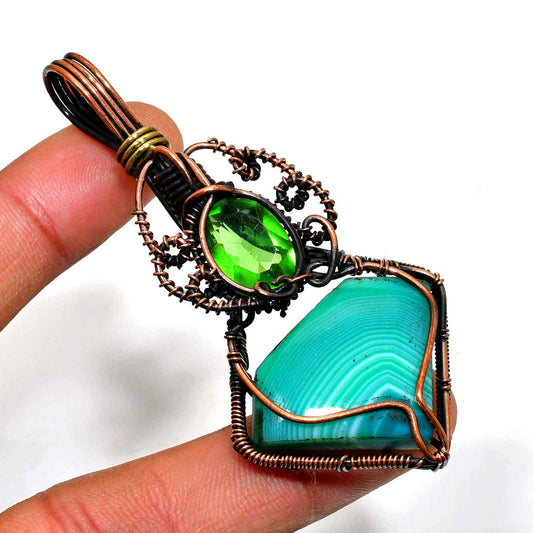 Verdant Harmony – Malachite & Peridot Copper Pendant